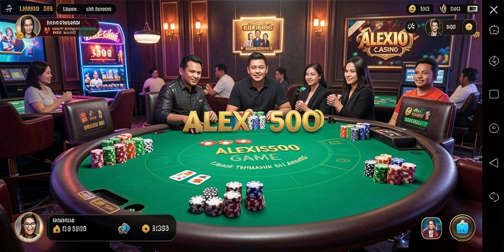 Tangkapan layar ALEXIS500 menampilkan dealer interaktif dan permainan Live Casino yang menarik.