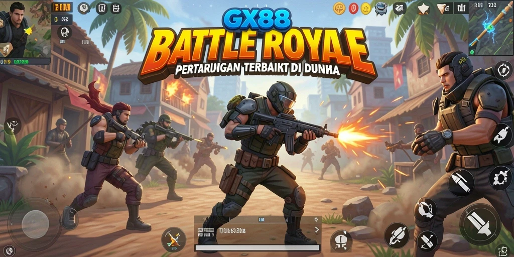 Screenshot utama GX88 menunjukkan intensitas pertarungan Battle Royale.