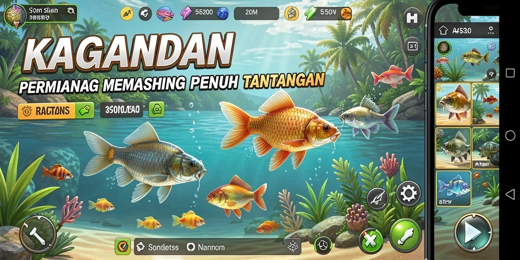 Tampilan gameplay seru KAGANDAN dengan aksi memancing yang menantang.