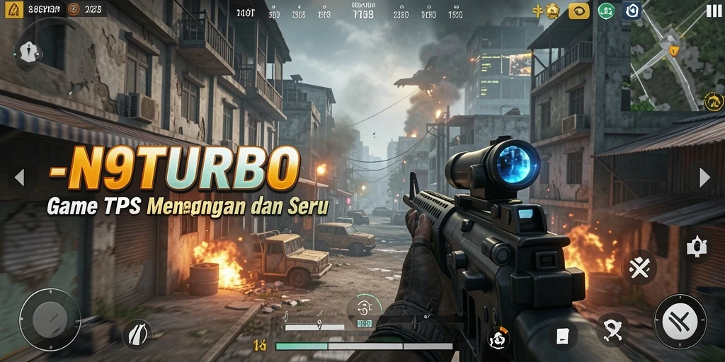 Screenshot menunjukkan aksi bertempur seru di N9TURBO.